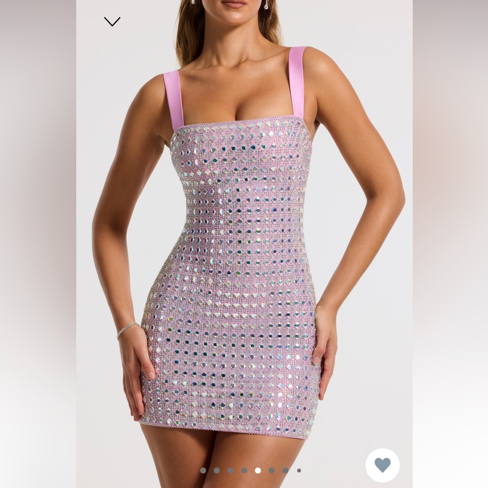 Oh Polly RUCH Embellished Square Neck pink Mini Dress - Picture 4 of 9